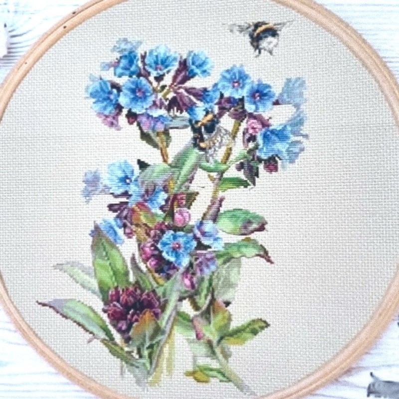 Cross stitch kit "Spring. Bees and Flowers", 150x200 stitches, 49 colours