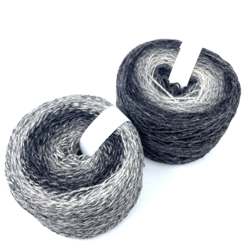 Grey black shades varigated colour 100% wool yarns, 100gr