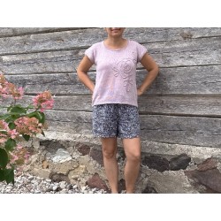 Megzta lininė palaidinė su rože, rankų darbo palaidinė