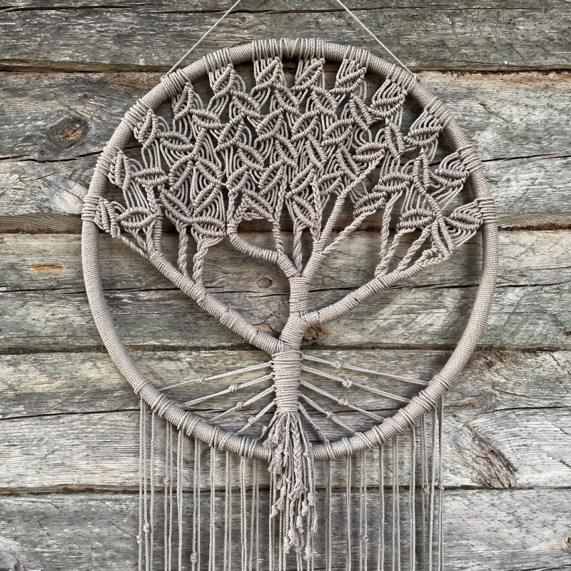 Macrame "Gyvybės medis", skersmuo 60cm, pilkas