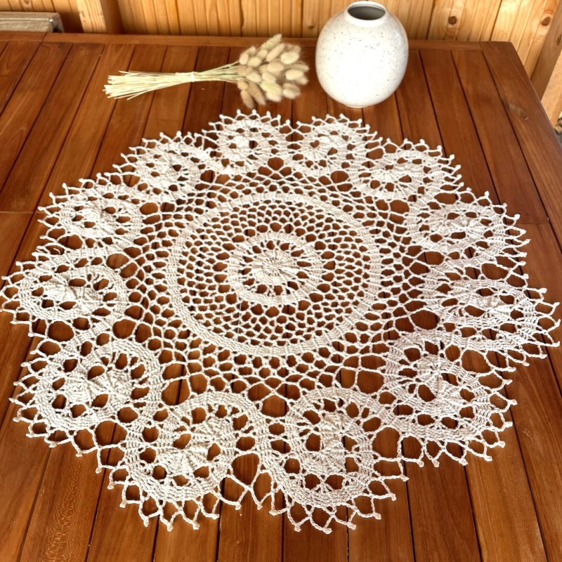 Bruges lace white linen doily, 70cm